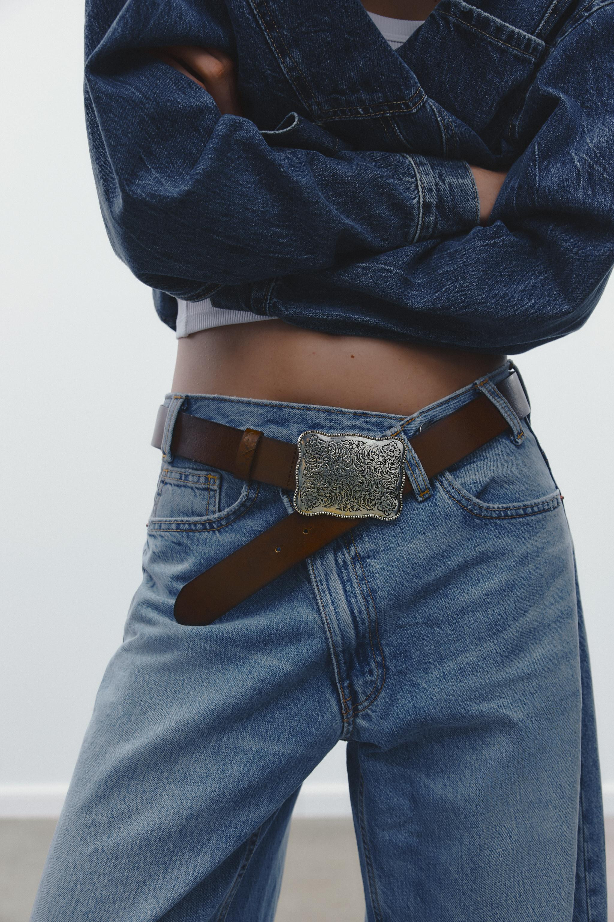 COWBOY BUCKLE LEATHER BELT | Zara US