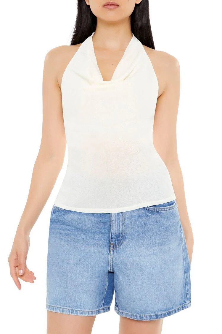 Women's Cowl Halter Top in Cream Large | Forever 21