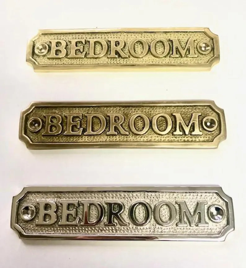 Bedroom Door Sign Available in Three Finishes - Nickel, Antique Bronze or Brass. Matching Screws ... | Etsy (Global)