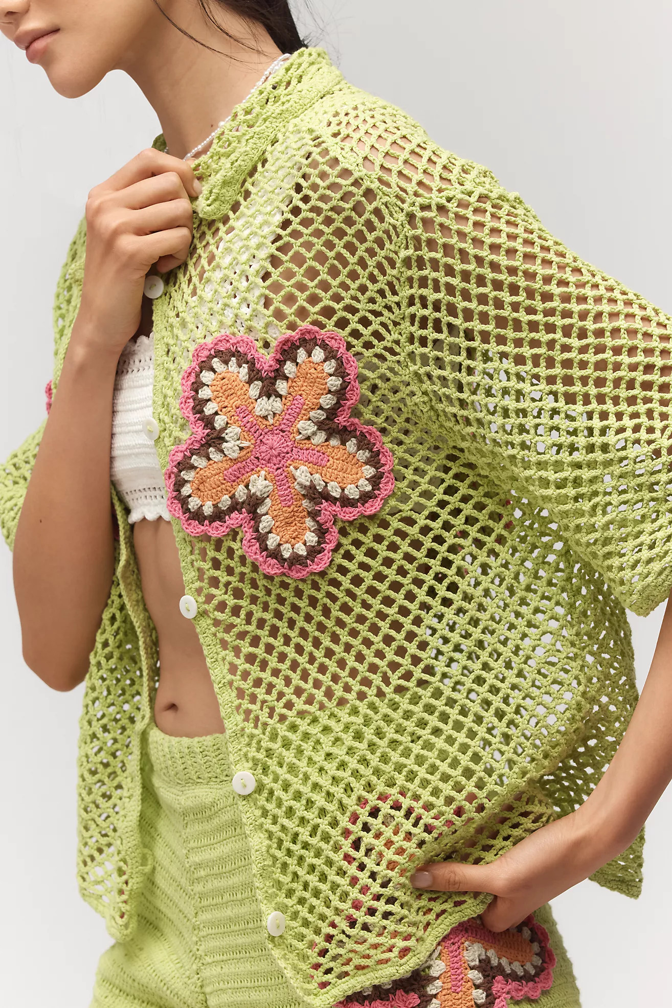 The Wolf Gang Elke Crochet Short-Sleeve Buttondown Shirt | Anthropologie (US)