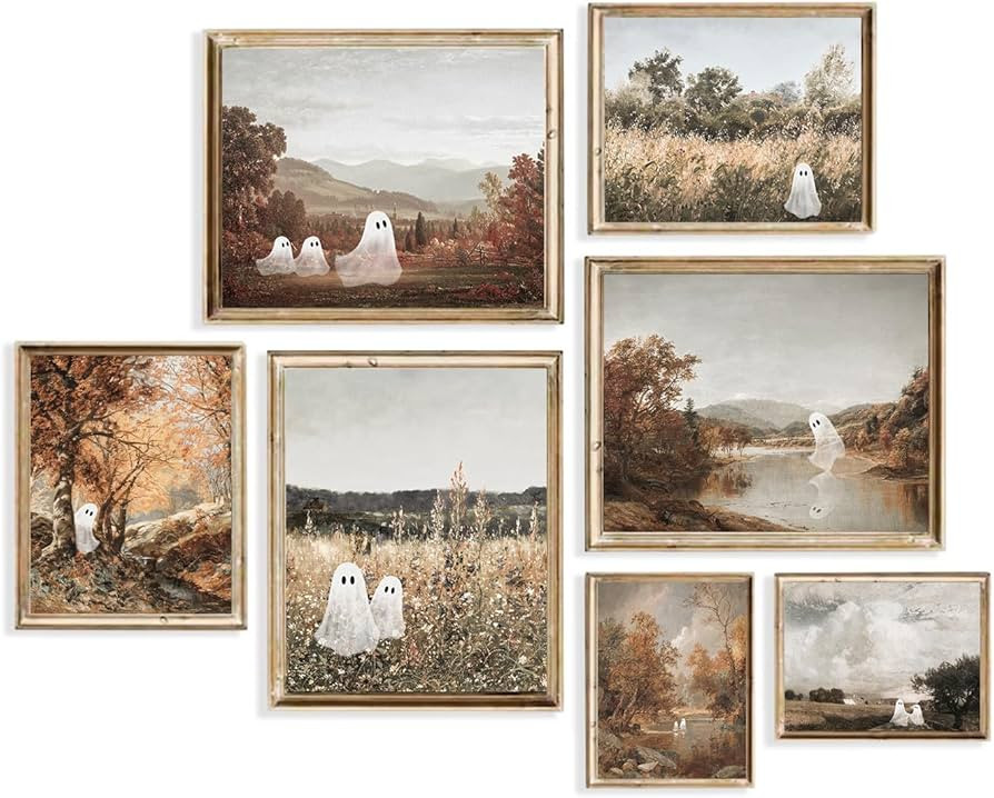 TWNSLLA Ghost Decor-Halloween Wall Art,Vintage Halloween Decor Posters Prints,Cute Ghost Decor Ad... | Amazon (US)