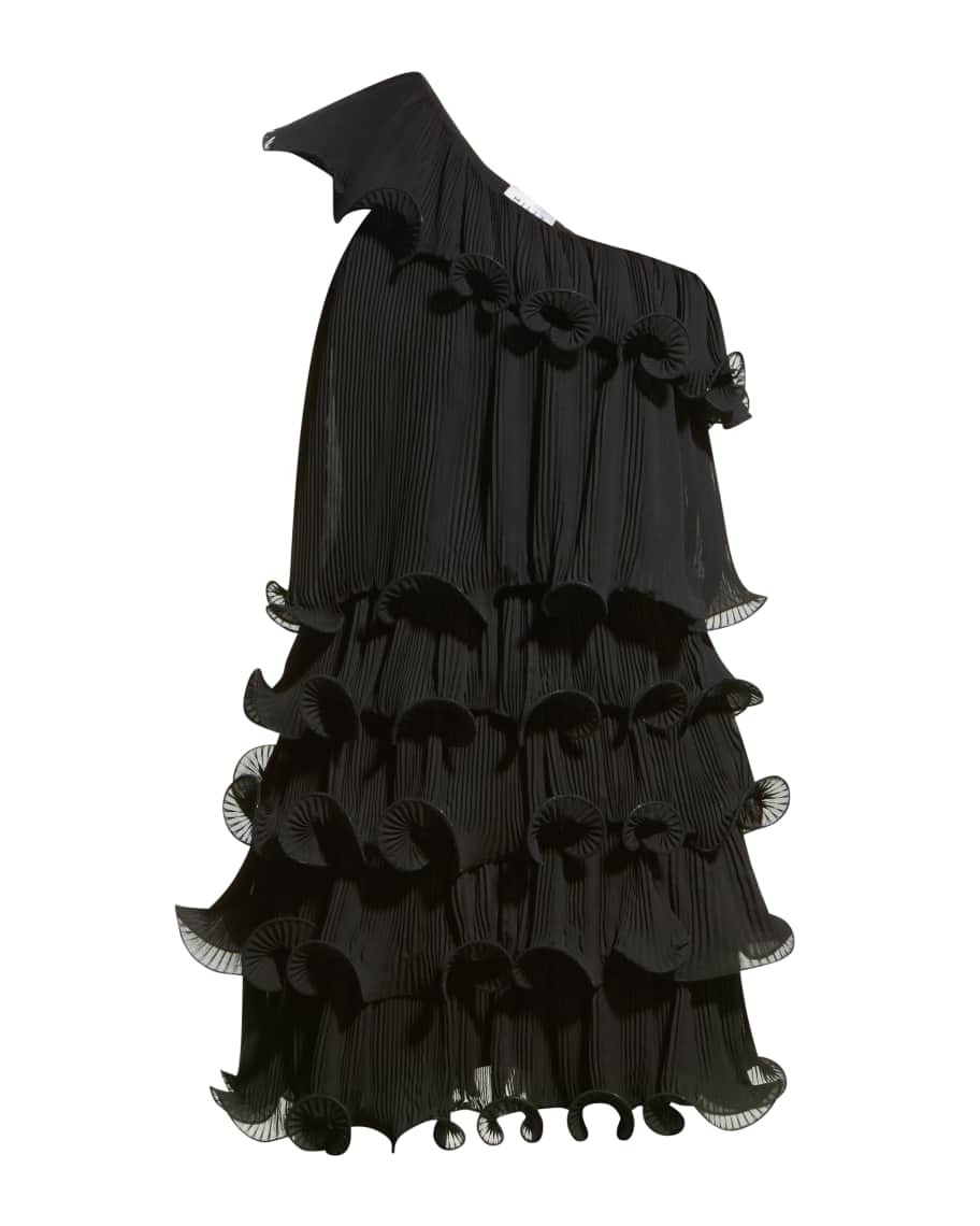 Milly Blakely Pleated Tiered Ruffle Dress | Neiman Marcus