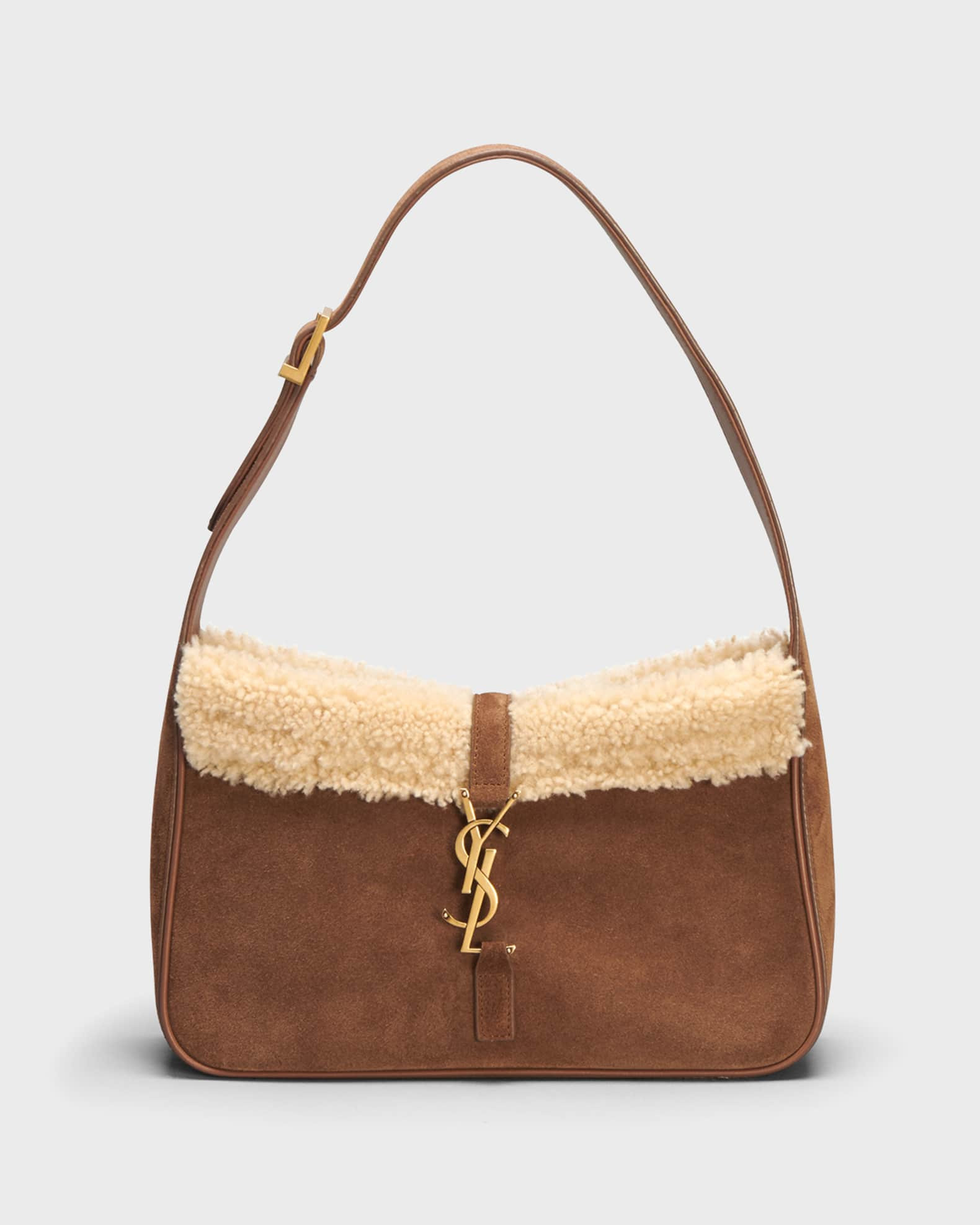 Saint Laurent Le 5 A 7 YSL Shearling Suede Shoulder Bag | Neiman Marcus