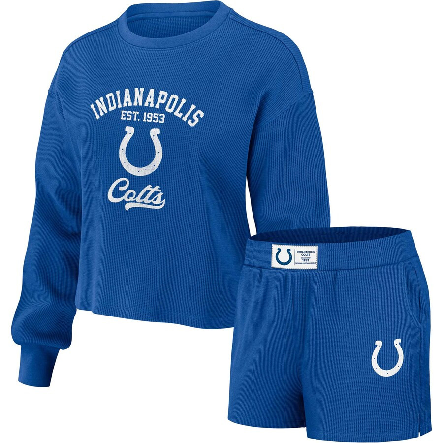 Indianapolis Colts WEAR by Erin Andrews Women's Waffle Knit Long Sleeve T-Shirt & Shorts Lounge S... | Fanatics