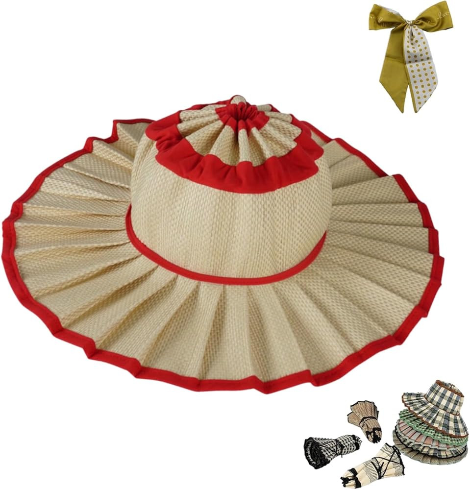 Women's Straw Reversible Pleated Sun Hat,Foldable Wide Brim Beach Hats for Summer,Outdoor Casual ... | Amazon (US)