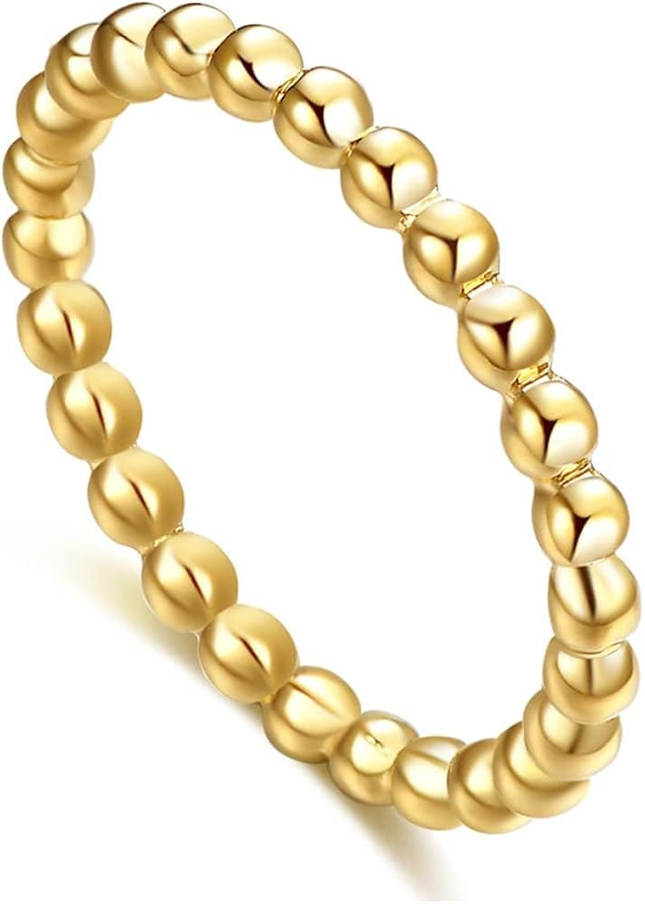 Fusamk Fashion 18K Gold Stacking Ring Stainless Steel 2MM Bead Ring | Amazon (US)