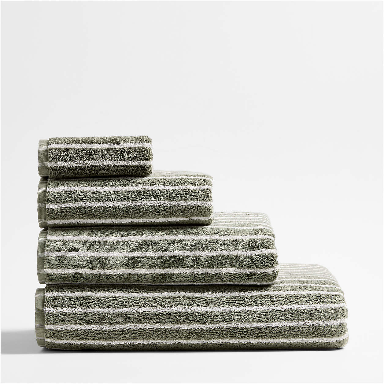 Organic Turkish Cotton Pampas Ivory and Evening Blue Stripe Bath Towel + Reviews | Crate & Barrel | Crate & Barrel
