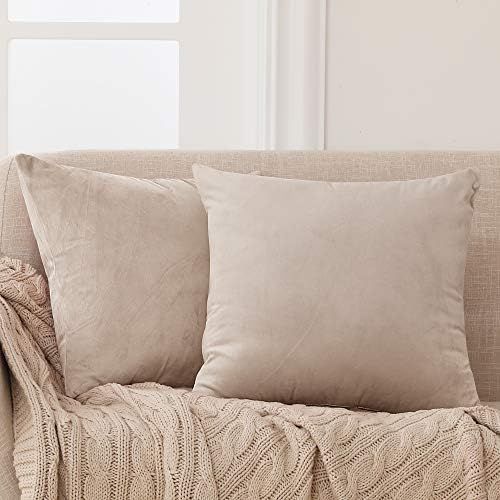 Deconovo Decorative Velvet Throw Pillow Covers for Sofa - 20x20 in, 2 Pcs, Khaki | Amazon (US)