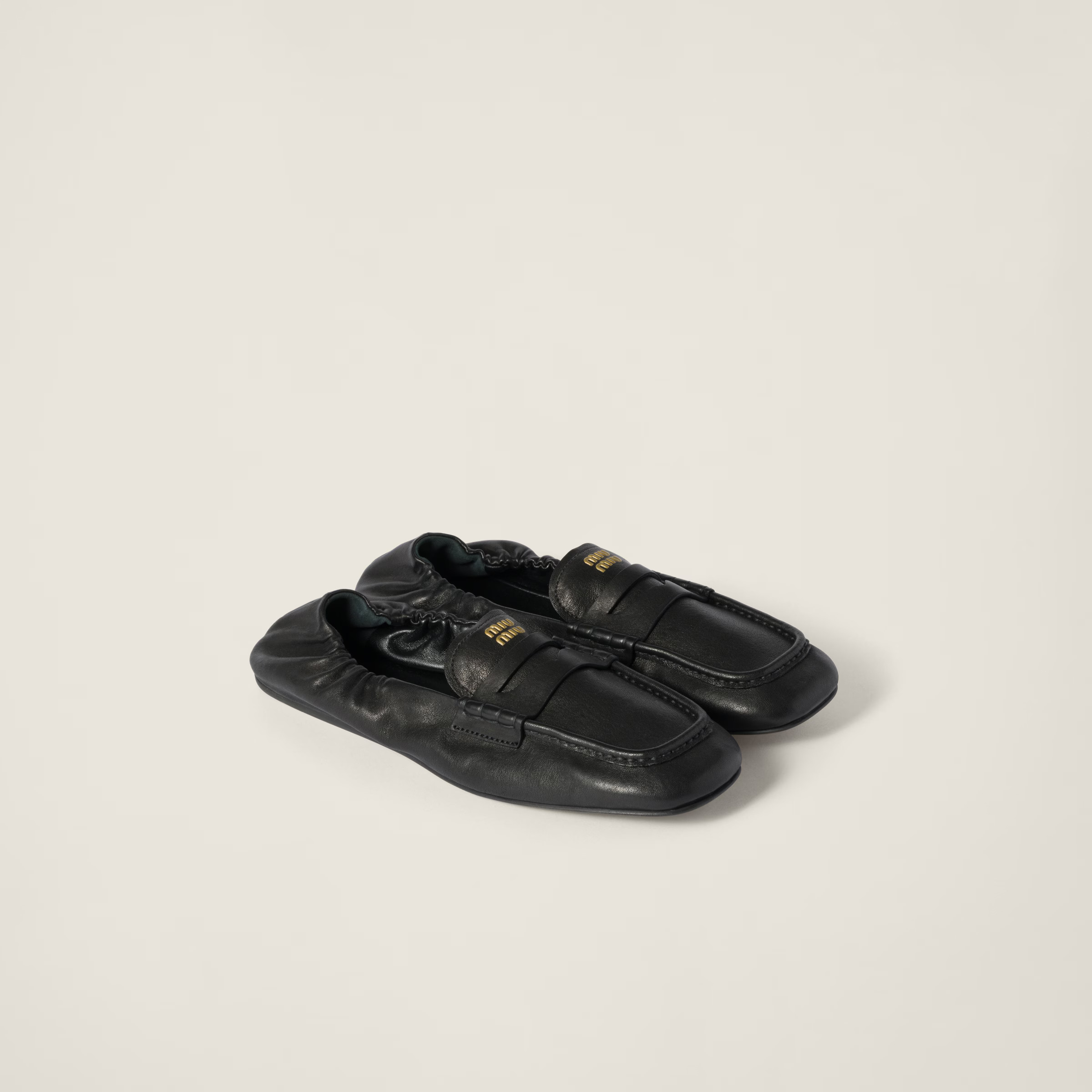 Black Ruches Nappa Leather Loafers | Miu Miu | Miu Miu US