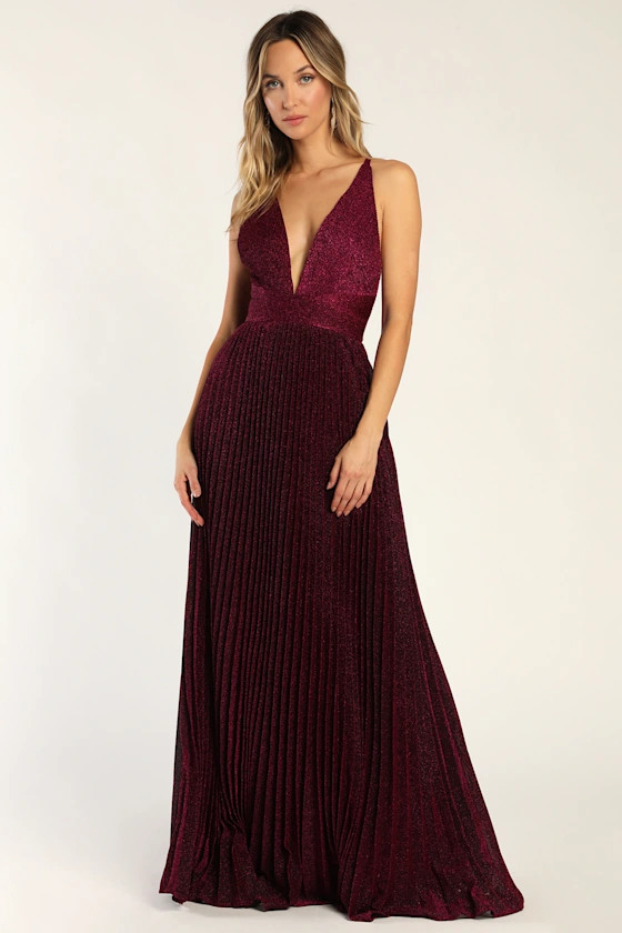 Especially Stunning Magenta Sparkly Pleated Maxi Dress | Lulus (US)