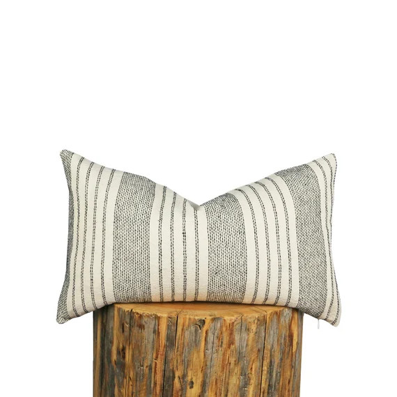 Stripped Lumbar Pillow Cover (various sizes available) Thai Native, Cream with thin black stripes... | Etsy (US)