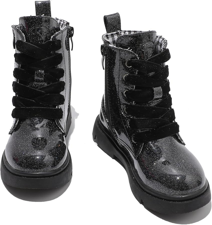 DADAWEN Boys Girls Glitter Ankle Boots Lace Up Waterproof Combat Shoes With Side Zipper for Toddl... | Amazon (US)