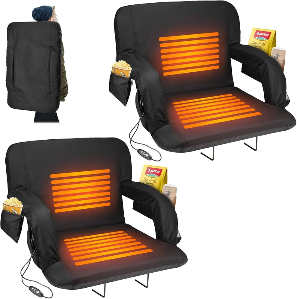 Suteck 25" Heated Stadium Seats for Bleachers with Back Support, Heated Stadium Chair for Outdoor... | Amazon (US)