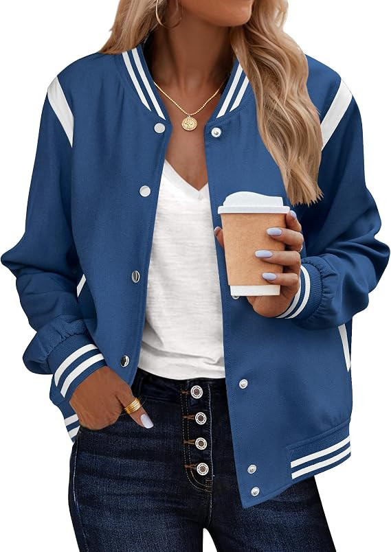 Zeagoo Bomber Jacket Women Varsity Casual Button Down Lightweight 2026 Spring Fashion Short Schoo... | Amazon (US)
