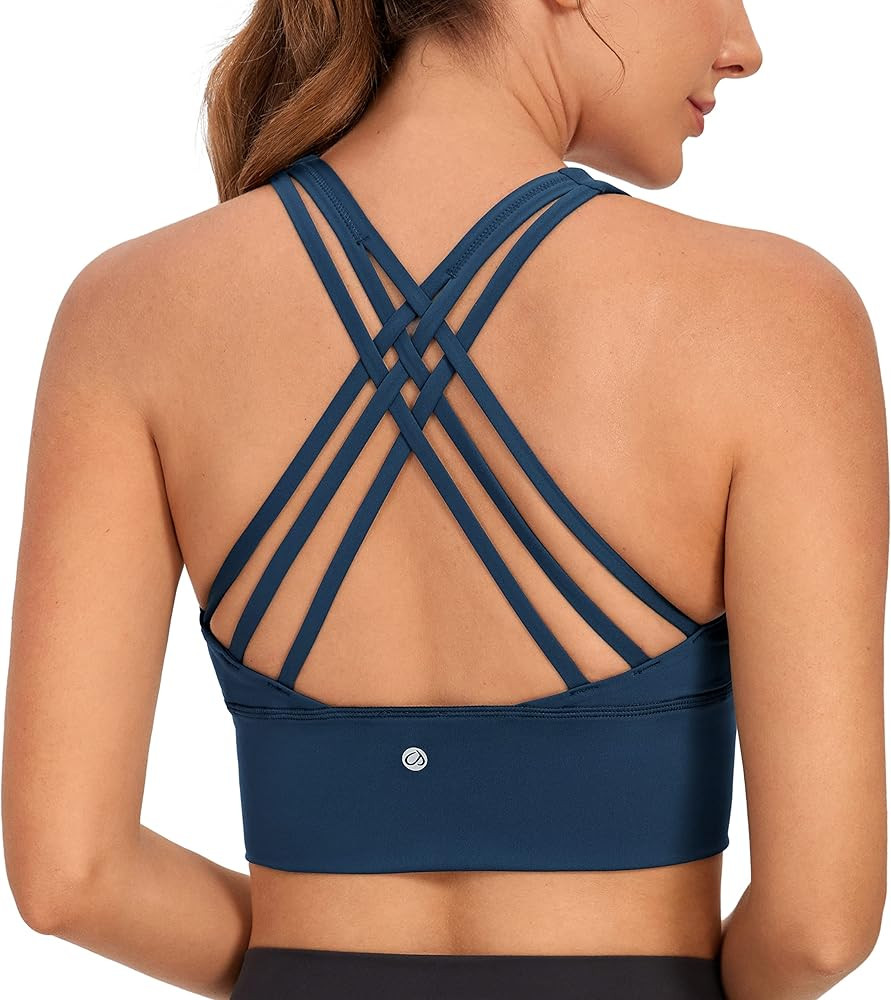 CRZ YOGA Naked Feeling Criss Cross Longline Sports Bras for Women - Wirefree Padded Strappy Yoga ... | Amazon (US)