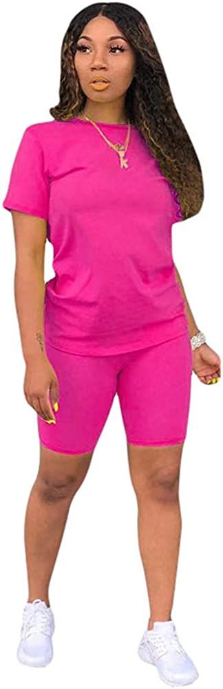 Women's 2 Piece Outfit - Casual Solid color T-Shirts Workout Tracksuit Bodycon Pants Suit Set Jum... | Amazon (US)