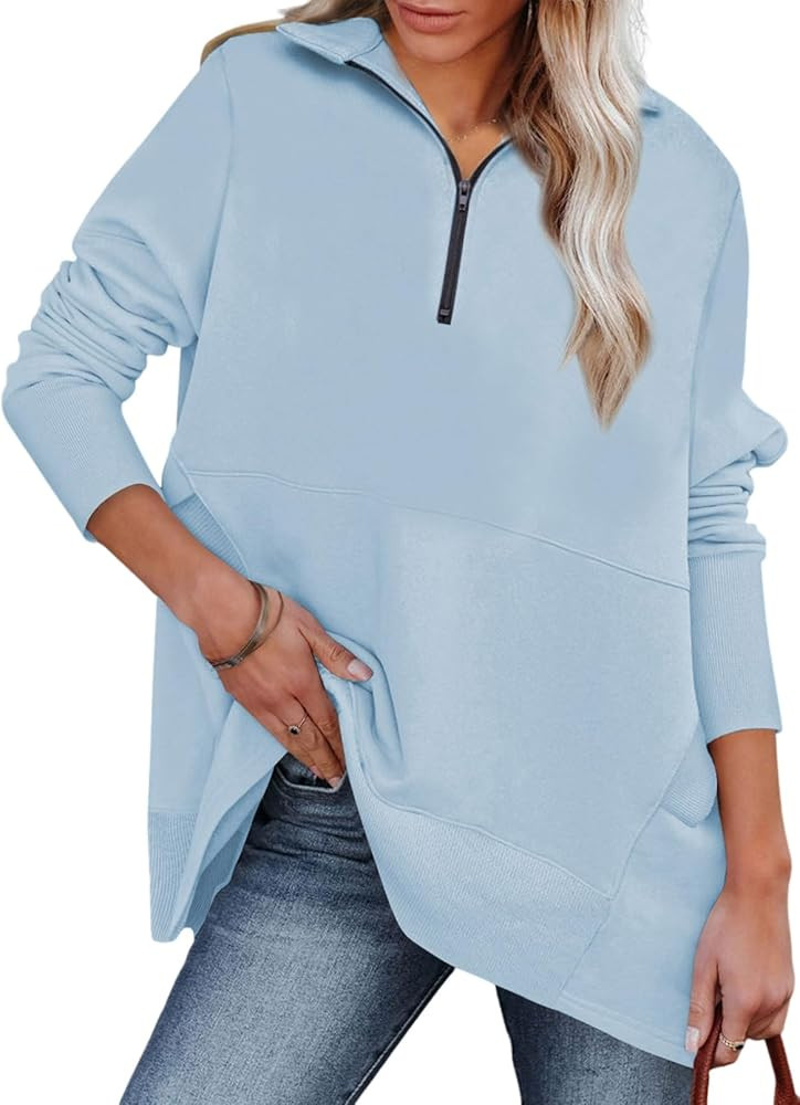 Dokotoo Women's Casual Oversized Half Zip Sweatshirts Long Sleeve Solid Color Pullover Jackets wi... | Amazon (US)