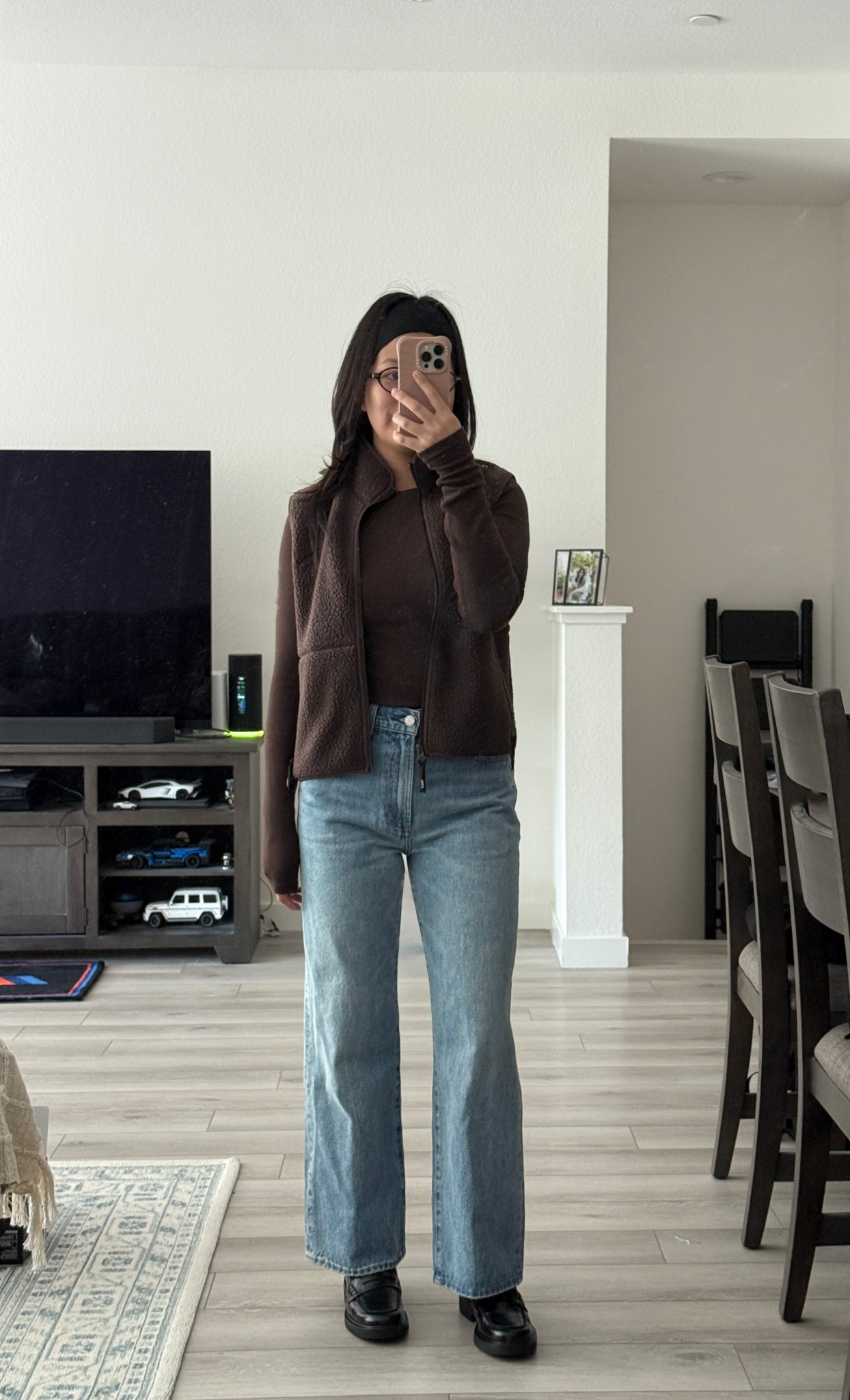 Size S in brown long sleeve 
Size XS in vest 
Size 25 Short in jeans
Loafers run TTS


#LTKFindsUnder100 #LTKSeasonal #LTKPetite