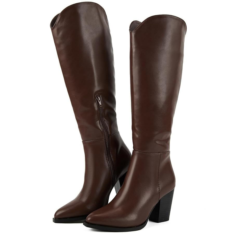 Putu Women's Knee High Boots High Heel Western Boots Pointed Toe Tall Boots | Amazon (US)