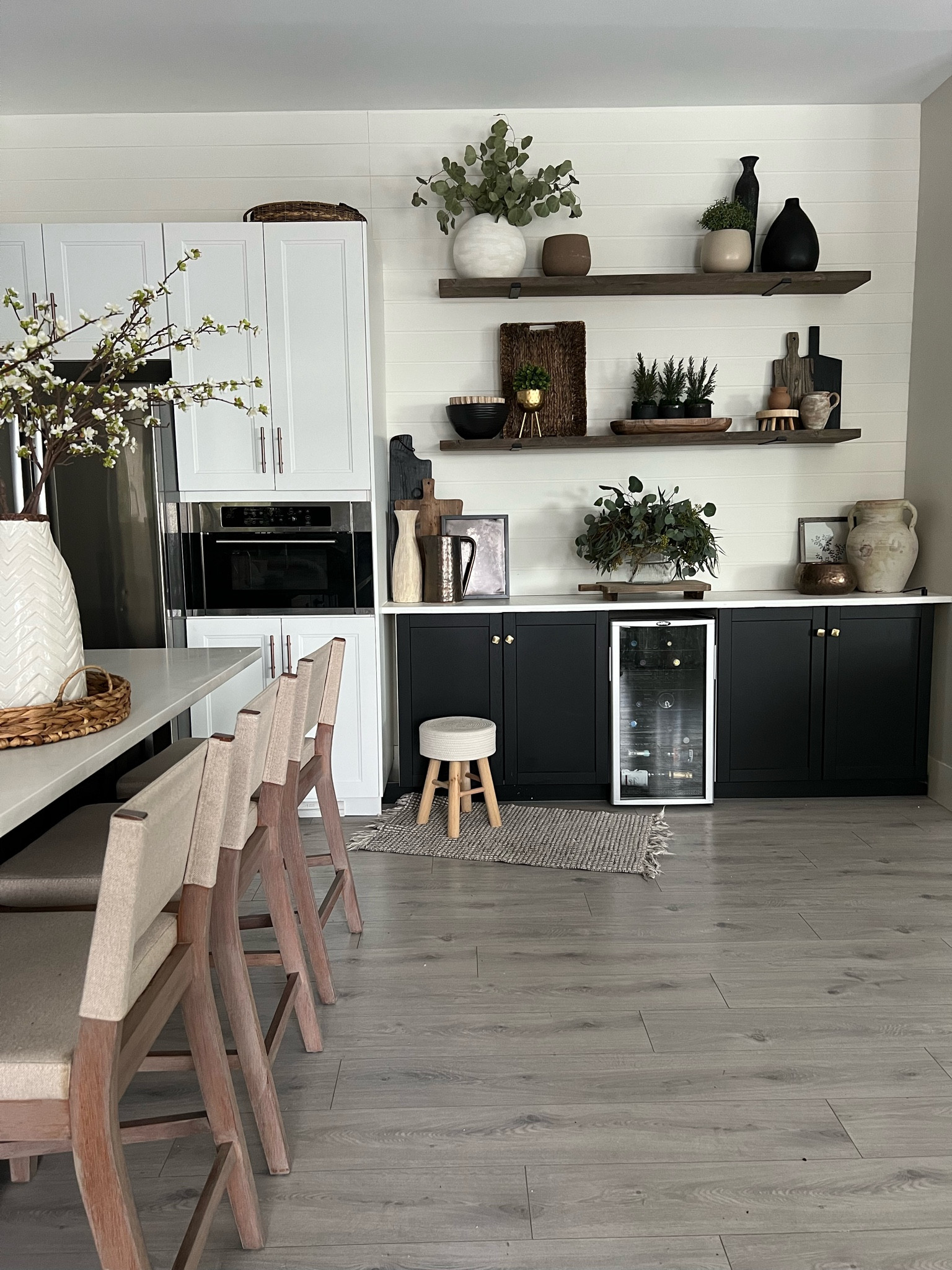 Shelf styling in the kitchen!
Vases, artwork, faux stems, glass vase, fresh greenery. 
Modern organic home decor 

#LTKhome #LTKSeasonal