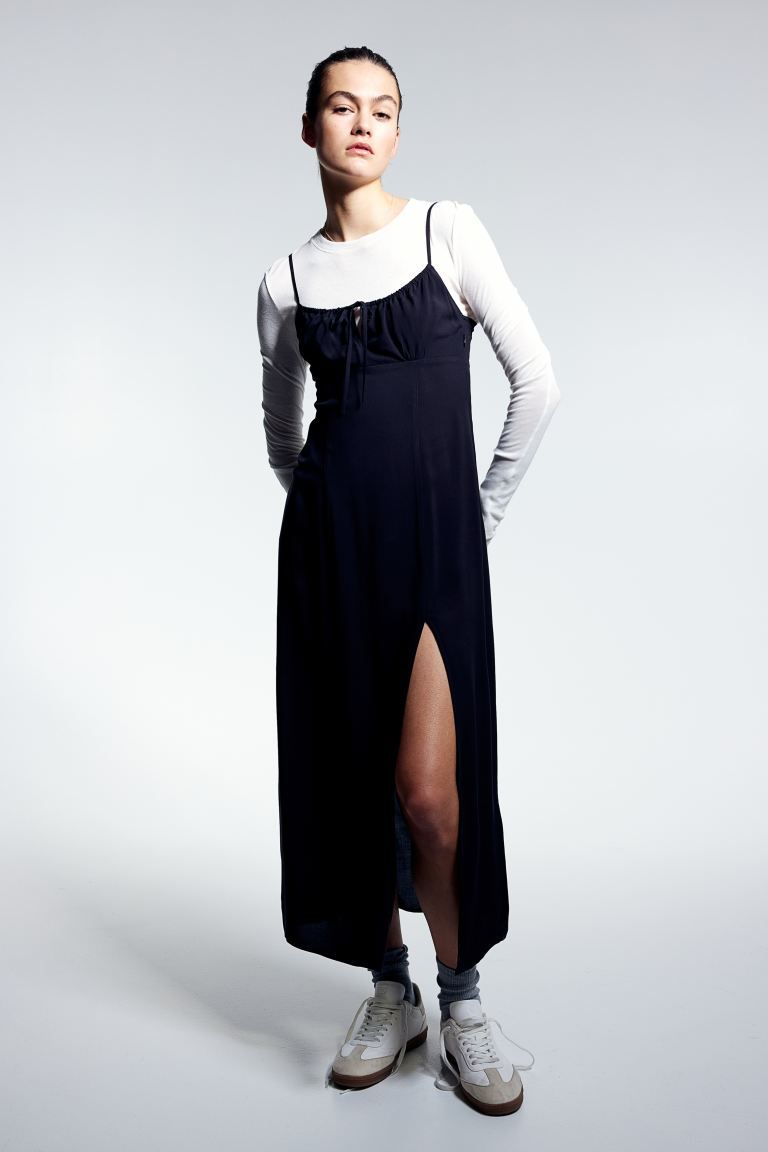 Drawstring-detail Midi Dress - Black - Ladies | H&M US | H&M (US + CA)