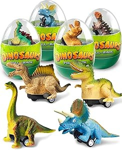 Greingways 4 Pack Dinosaur Pull Back Cars Prefilled Plastic Easter Eggs with Toys Inside Filled, ... | Amazon (US)