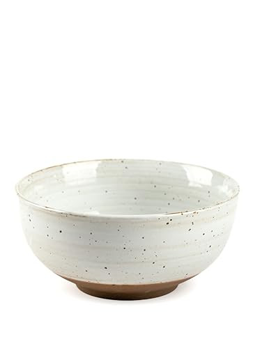 KuJaRen Mixing Bowl, Salad Bowl, Ceramic Serving Bowl, 9 inch Popcorn Bowl, Stoneware Bowl for Cooking Fruit Bowl, Handmade White Bowl, Microwave & Dishwasher Safe | Amazon (US)