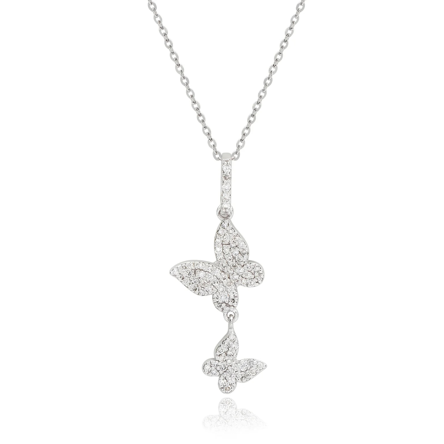 Suzy Levian 14K White Gold 0.40cttw Diamond Double Butterfly Pendant | SUZY LEVIAN