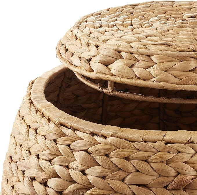 Casafield Round Storage Basket with Lid - Natural, Handwoven Water Hyacinth Organizer for Laundry... | Amazon (US)