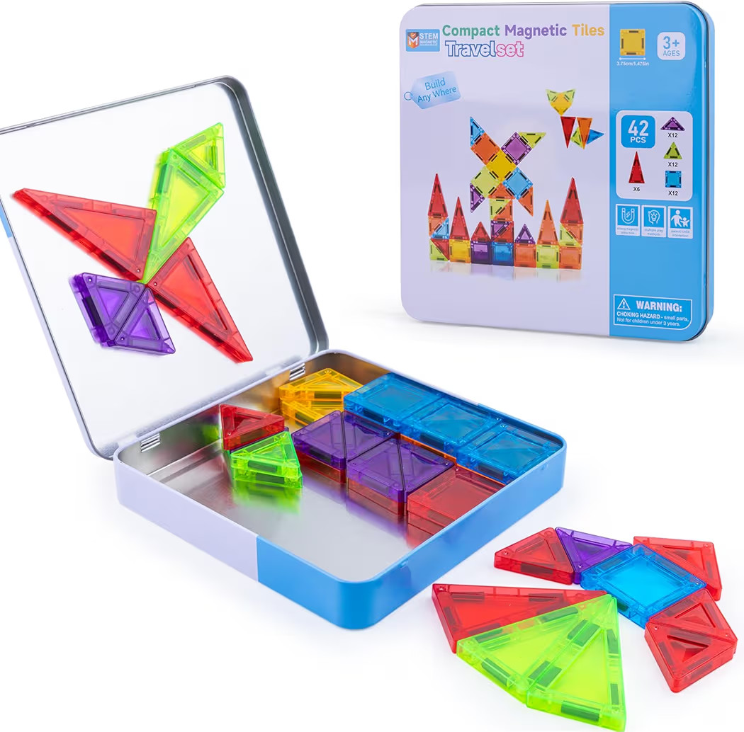 Stocking Stuffer Kid Magnetic Tiles Travel Toys for Toddler, Magnetictile Block Airplane Car Road... | Amazon (US)