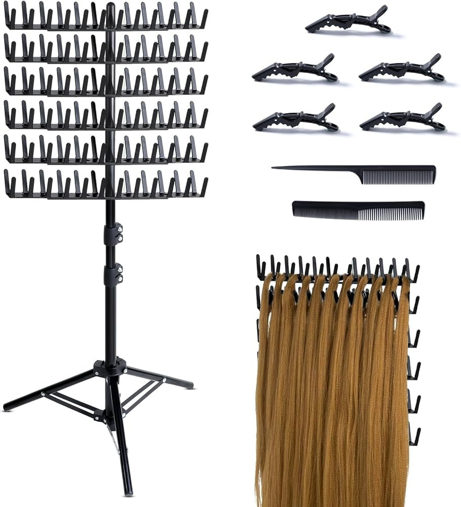 Braiding Hair Rack Standing Hair Extension Holder Hanger, 144 Pegs Hair Divider Rack for Braiding... | Amazon (US)