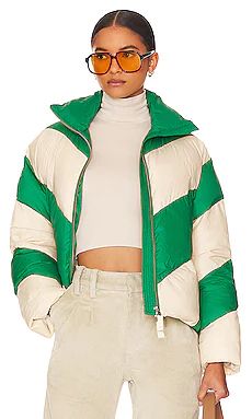 EAVES Wylee Puffer Jacket in Green & Ivory from Revolve.com | Revolve Clothing (Global)