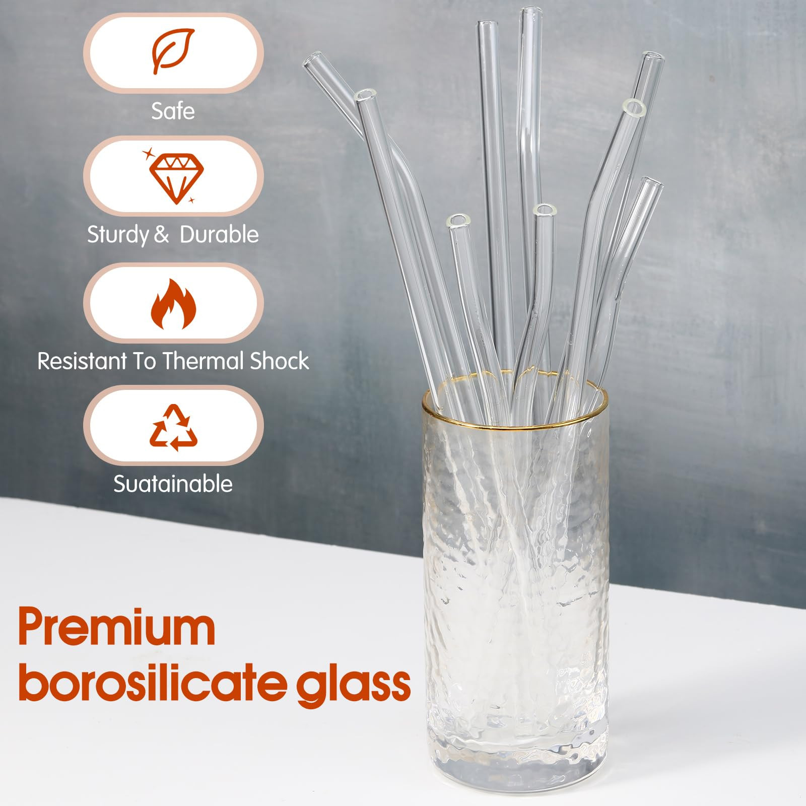 Yinkin 9 Pcs Reusable Glass Straws Shatter Resistant 10''x8mm 3 Straight and 3 Bent Straws 8''x8m... | Amazon (US)
