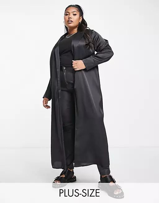 Yours satin duster coat in black | ASOS (Global)