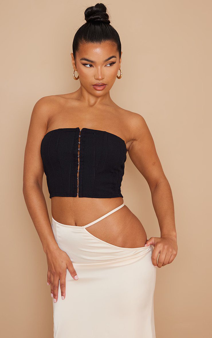Black Hook And Eye Bandage Corset | PrettyLittleThing US
