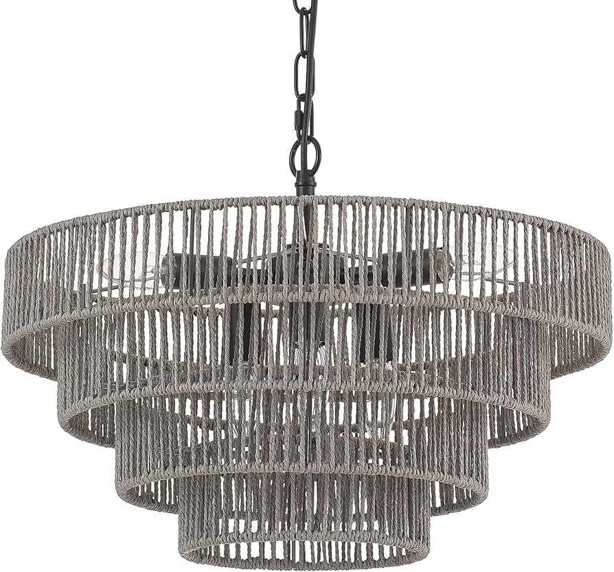 20” Hand-Woven Rattan Chandelier 6-Lights Transitional Minimalist 4 Round Boho Large Coastal Pe... | Amazon (US)