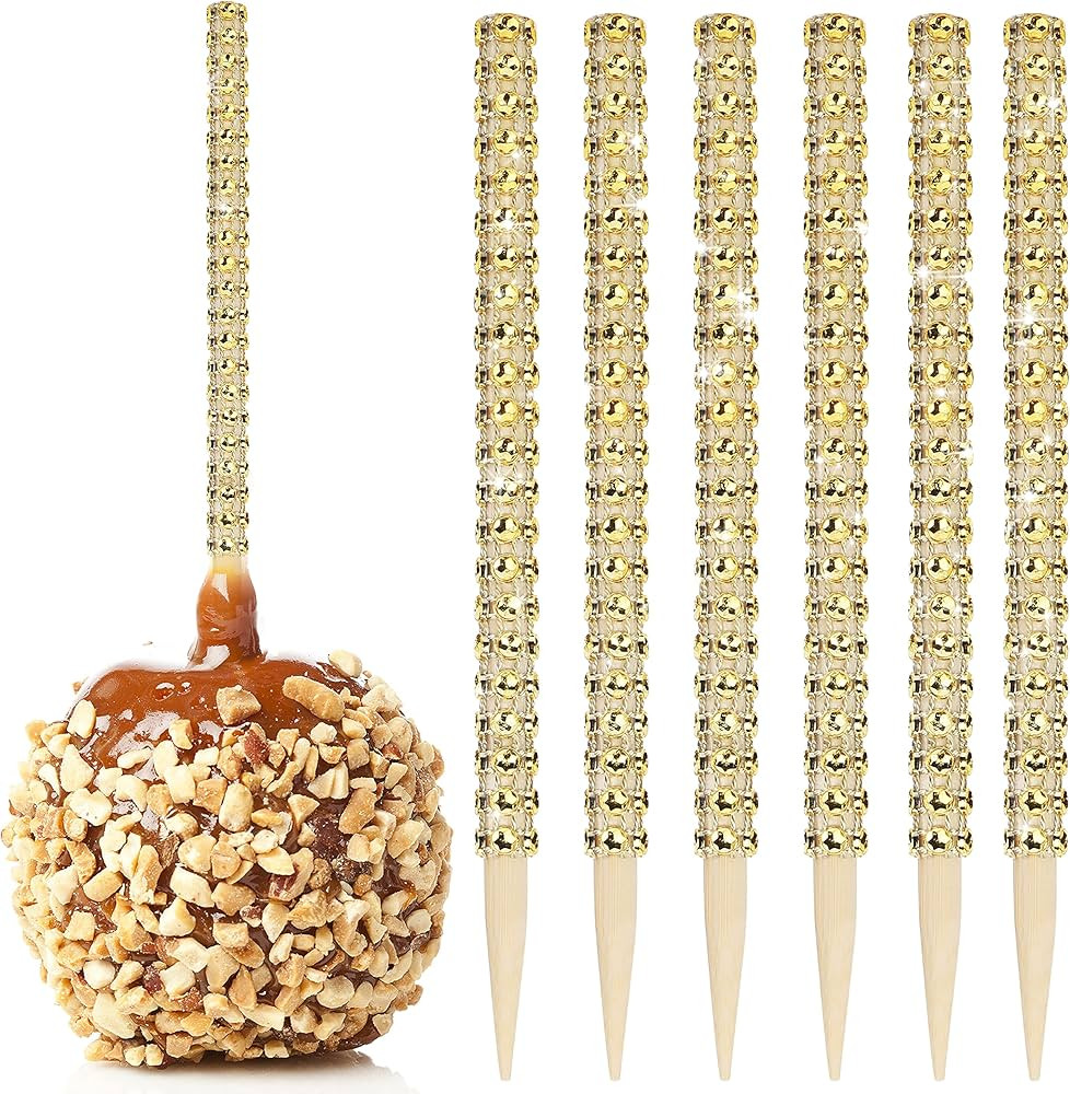 32 PCS Bling Candy Apple Bamboo Sticks,Caramel Apple Wooden Pointed Skewers with Rhinestones Diam... | Amazon (US)