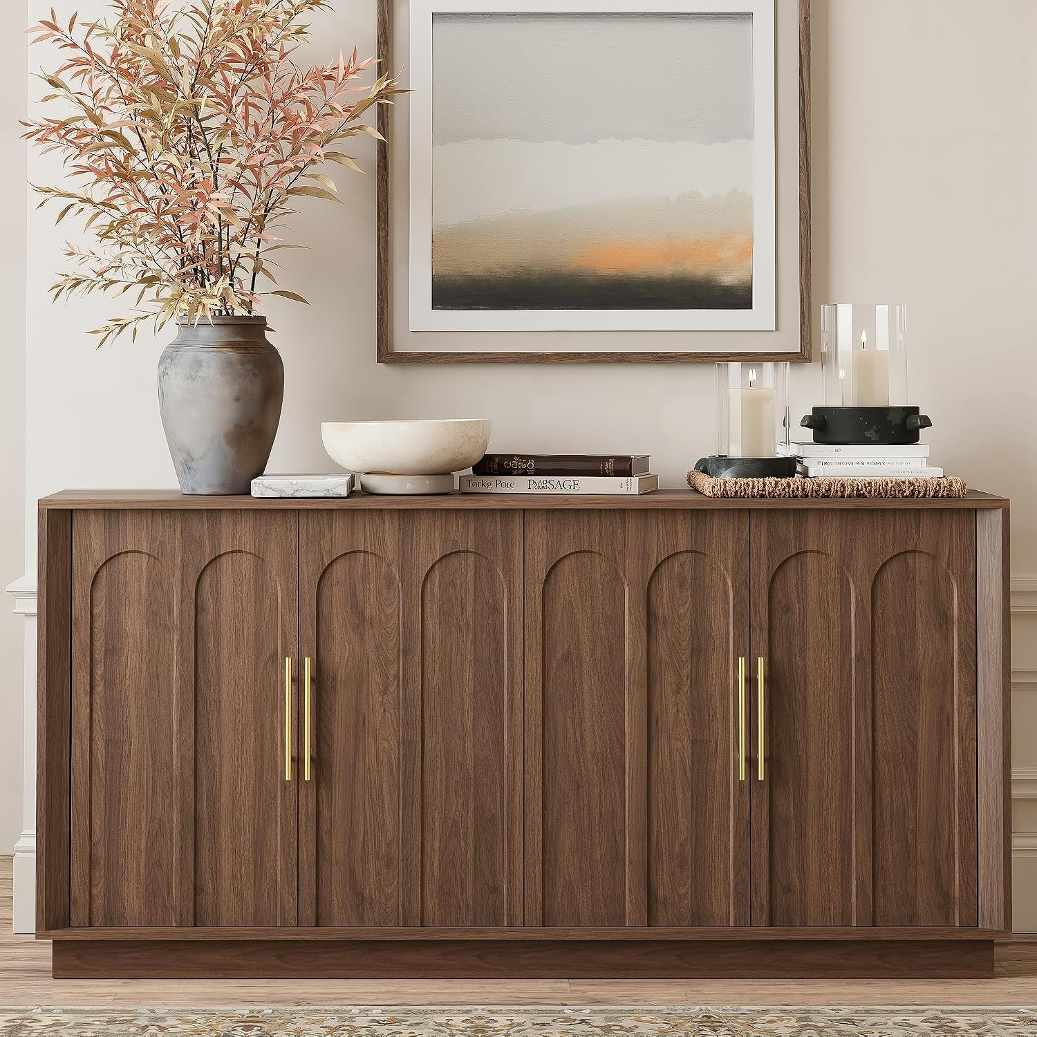 67" Sideboard Buffet Cabinet with Storage, Arched Doors, Walnut | Amazon (US)