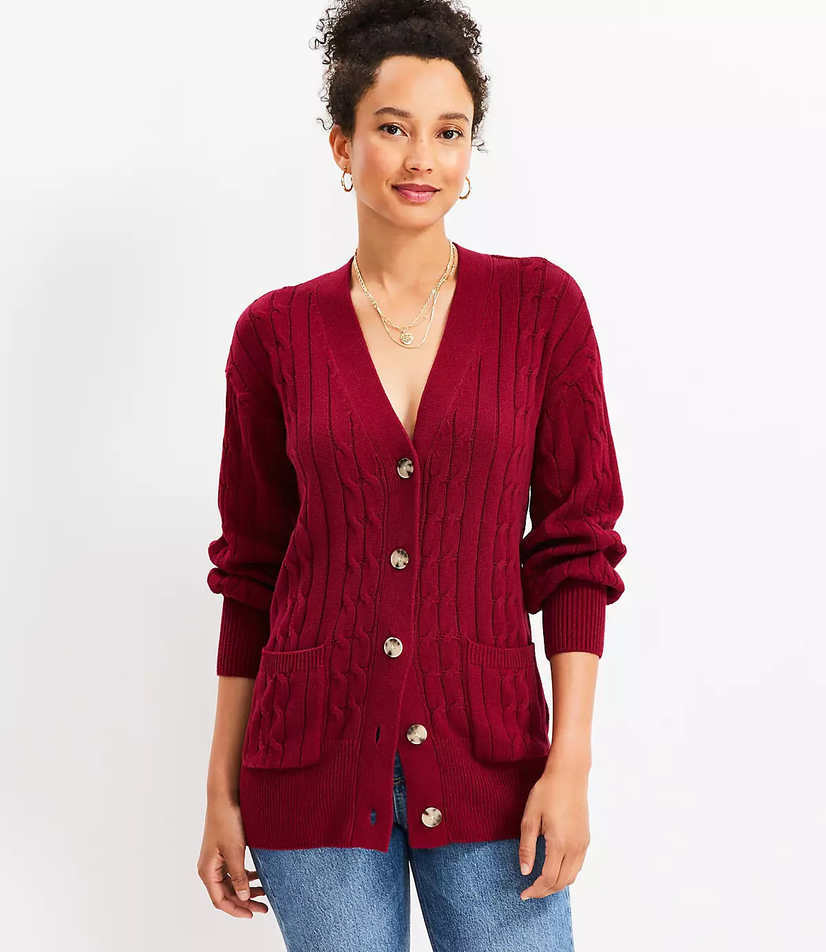 Cable Pocket V-Neck Cardigan | LOFT