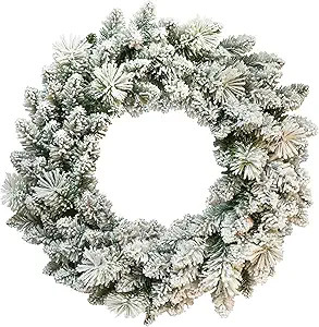 Puleo International 24" Artificial Flocked Spruce Wreath Christmas Décor with 110 Tips, Green | Amazon (US)