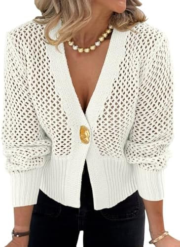 Cicy Bell Womens Cropped Crochet Cardigans Hollow Out Button Down Lantern Sleeve Knit Sweaters Ca... | Amazon (US)