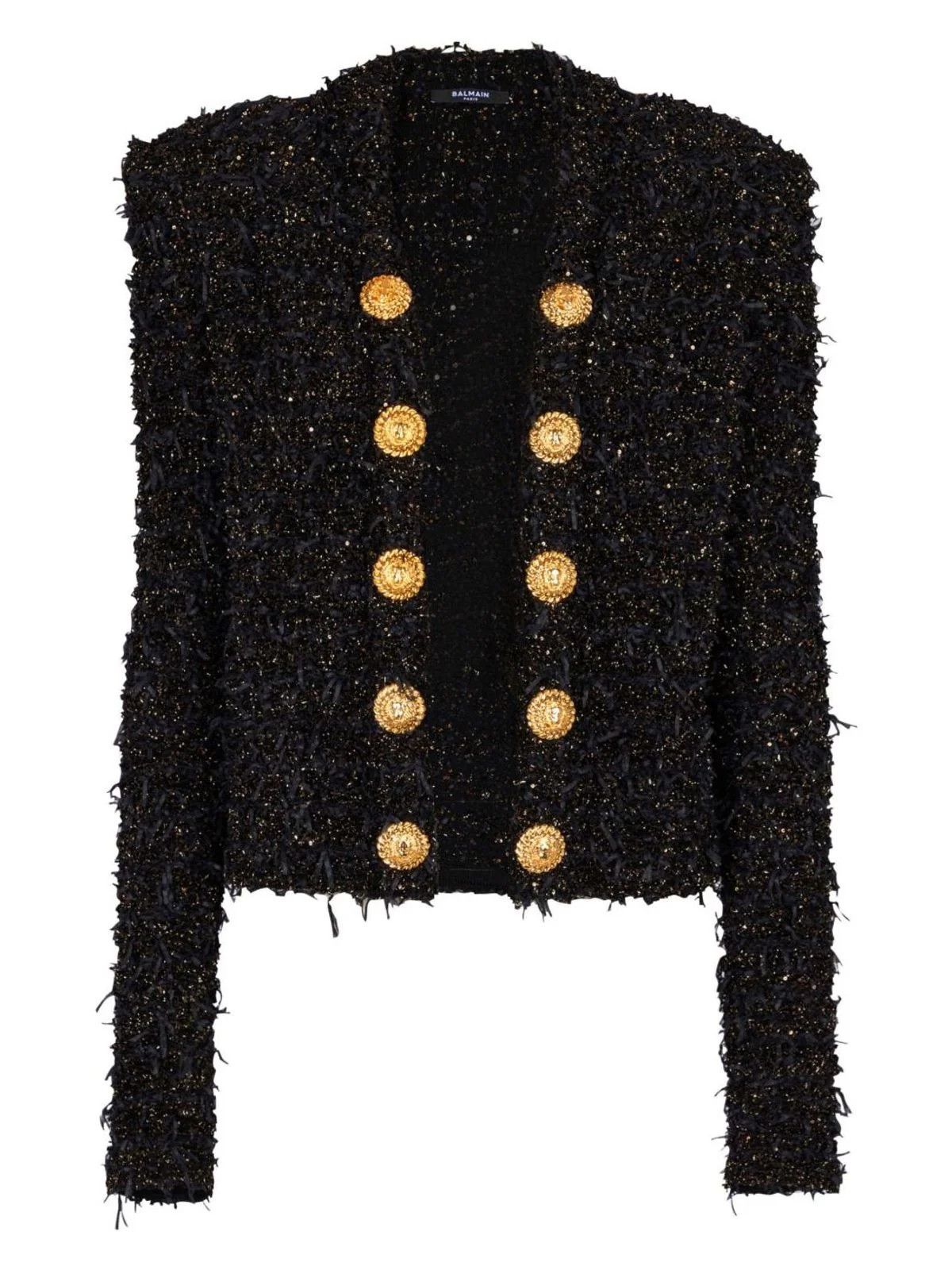 Balmain Women's Tweed Buttoned Jacket in Black | Size 36 | EF1SK048 | LOZURI