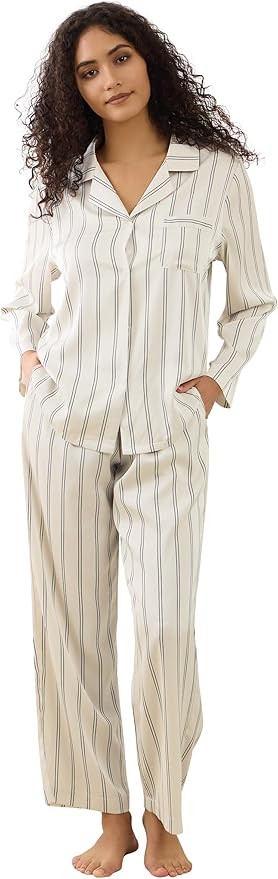 Womens Silk Satin Pajamas Set Button Down 2 Piece Pjs Long Sleeve Oversized Sleepwear with Pocket... | Amazon (US)