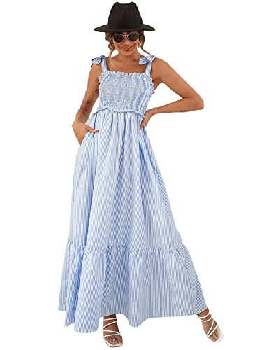 MakeMeChic Women's Summer Boho Dress Casual Floral Print Spaghetti Strap Square Neck Long Maxi Dr... | Amazon (US)