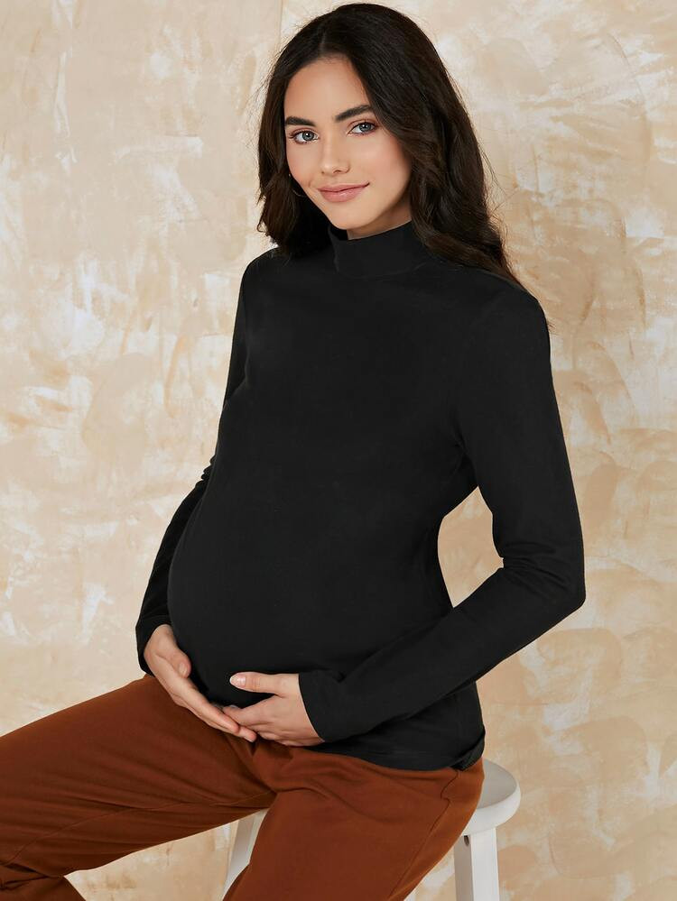 SHEIN Maternity Mock-neck Solid Tee | SHEIN