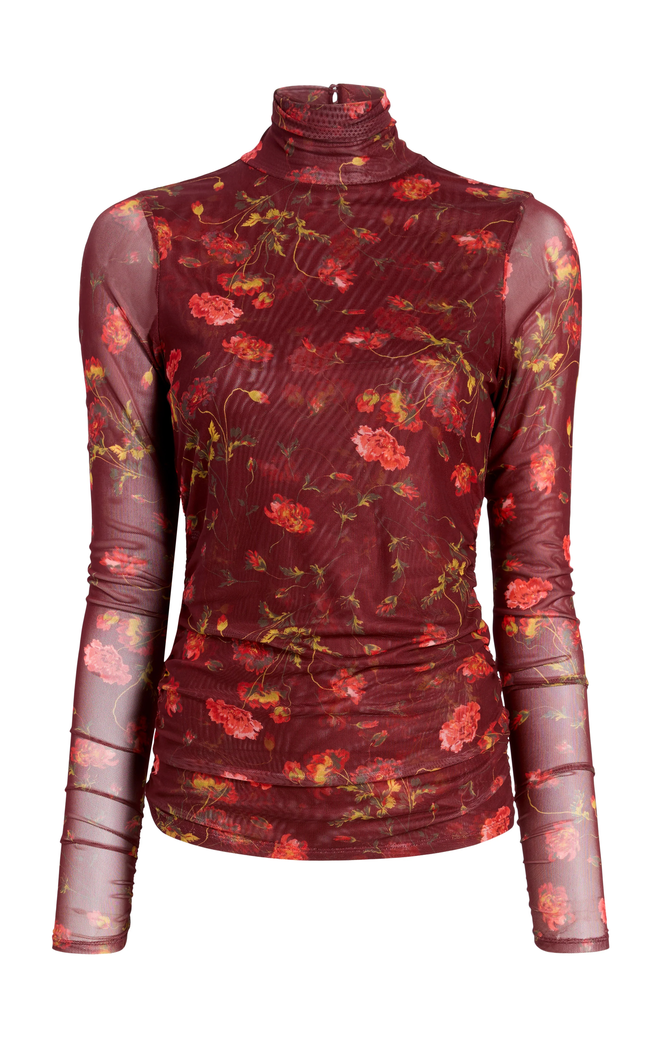 Falling Poppies Shirred Mesh Turtleneck | Cinq à Sept