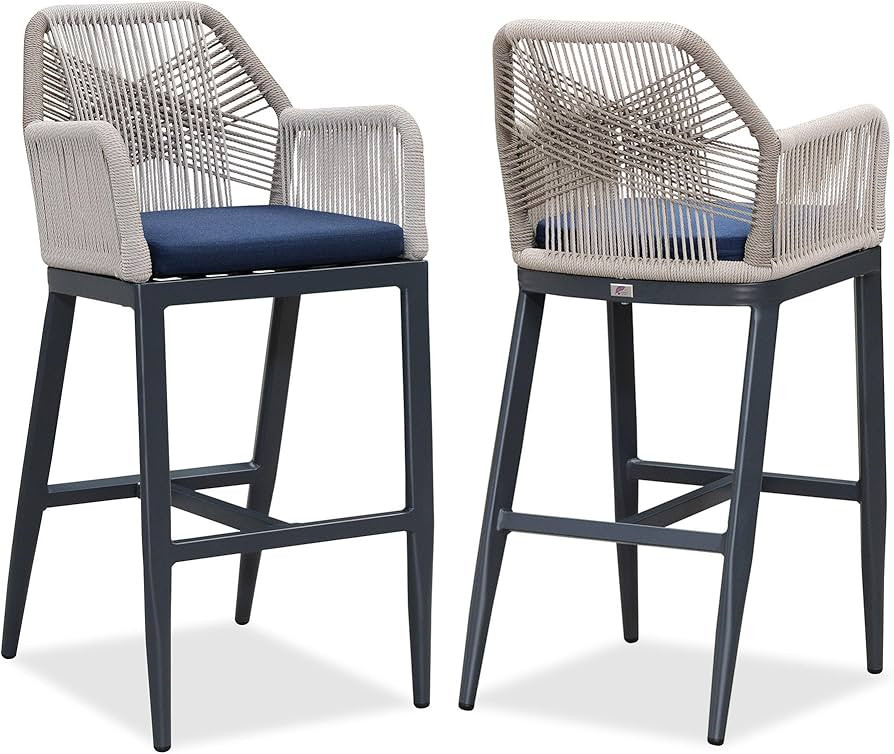 PURPLE LEAF Patio Sunbrella Bar Height Stools 28" H Set of 2 Boho Rattan Aluminum Tall Bar Chairs... | Amazon (US)