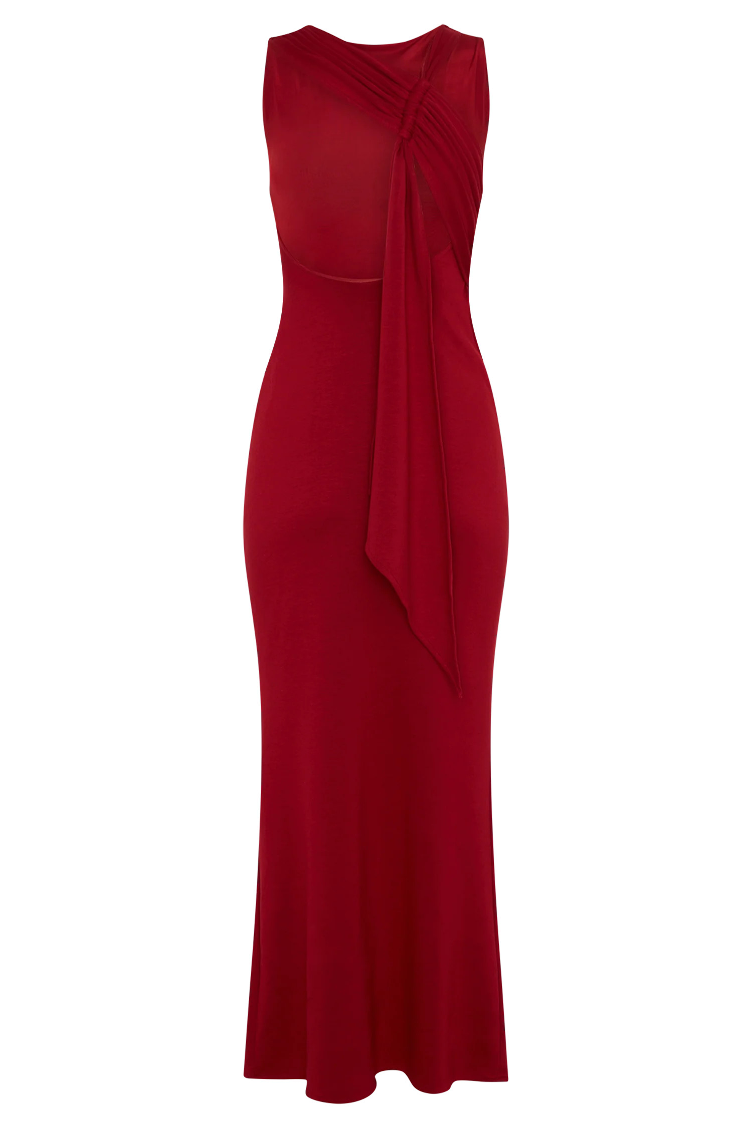 Catelyn Asymmetrical Scuba Jersey Midi Dress - Ruby | MESHKI US