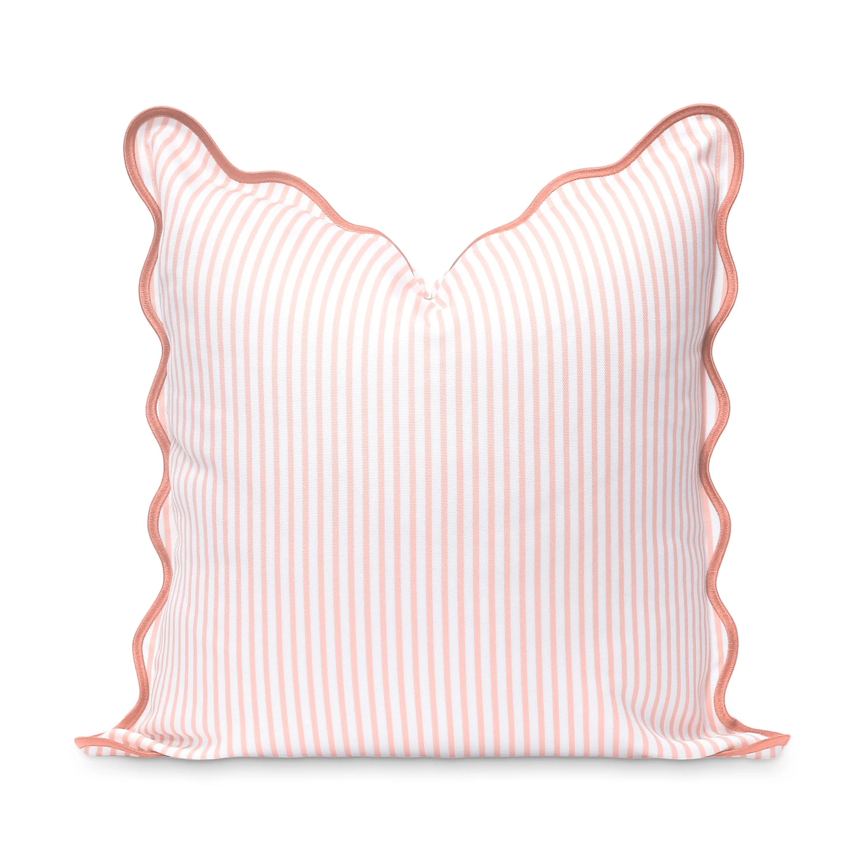 Coastal Indoor Outdoor Scalloped Throw Pillow Cover Only, Stripes, Blush Pink, 20 | Hofdeco