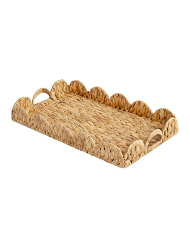 StorageWorks Rectangle Wicker Scalloped Tray, Rattan Serving Trays with Handles, Water Hyacinth Basket for Decorative & Organizing, 19.75" L x 11.75" W x 2.75" H | Amazon (CA)